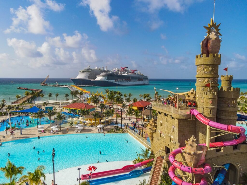 Guests sailing on excel class Mardi Gras and spirit class Carnival Pride enjoy a beauitful day in Celebration Key