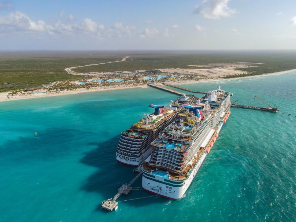 Mardi Gras and Carnival Pride docked together for the first time at Celebration Key